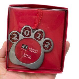 2012 Studio Decor Christmas Ornament Micheals Paw Print Frame Pewter NWT